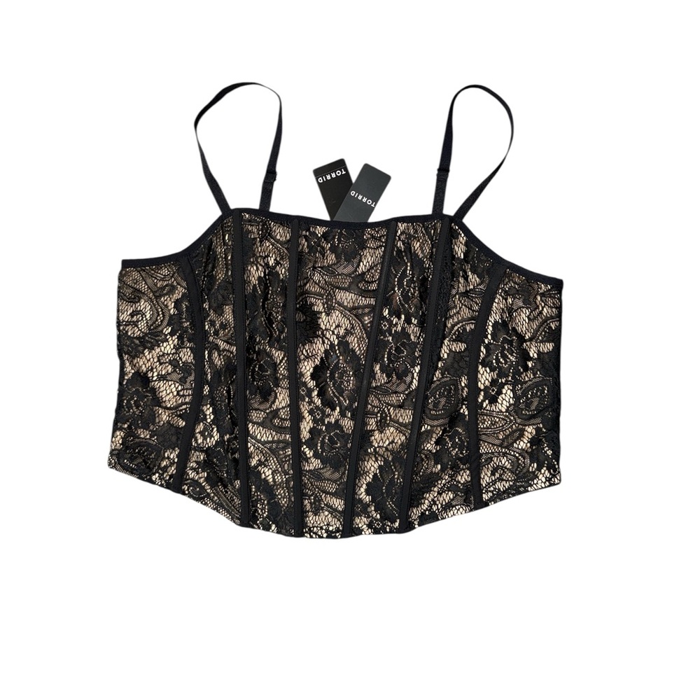 Torrid Black Whimsy Goth and Cream Lace Corset 0 L XL NWT